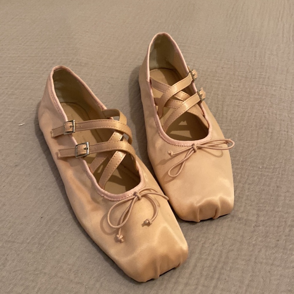 Women's Satin Ballet Flats with Crisscross Straps - Blush - Picture 3 of 5